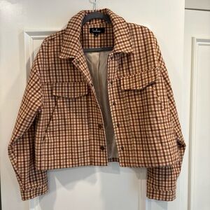 Lulu's Tan and Brown Checkered Utility Jacket